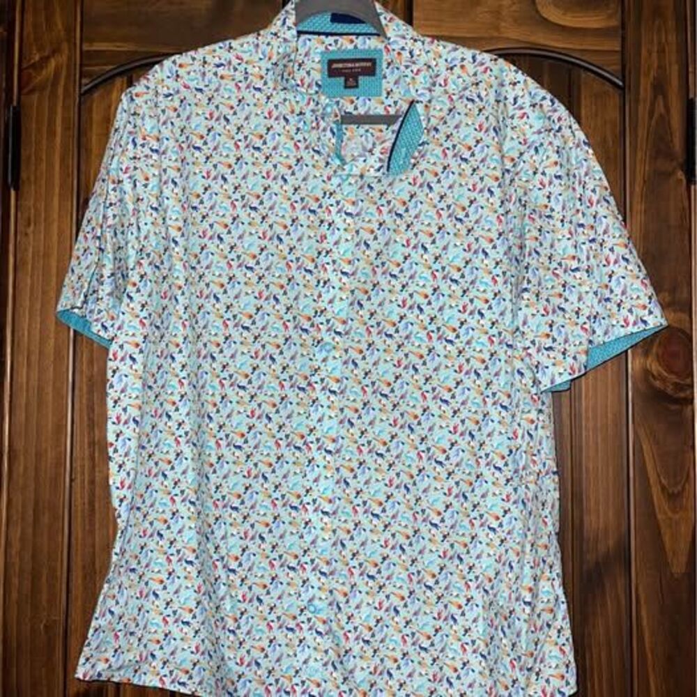 XL Johnston and Murphy Men’s Button Down Dress Shirt Short Sleeve Parrots